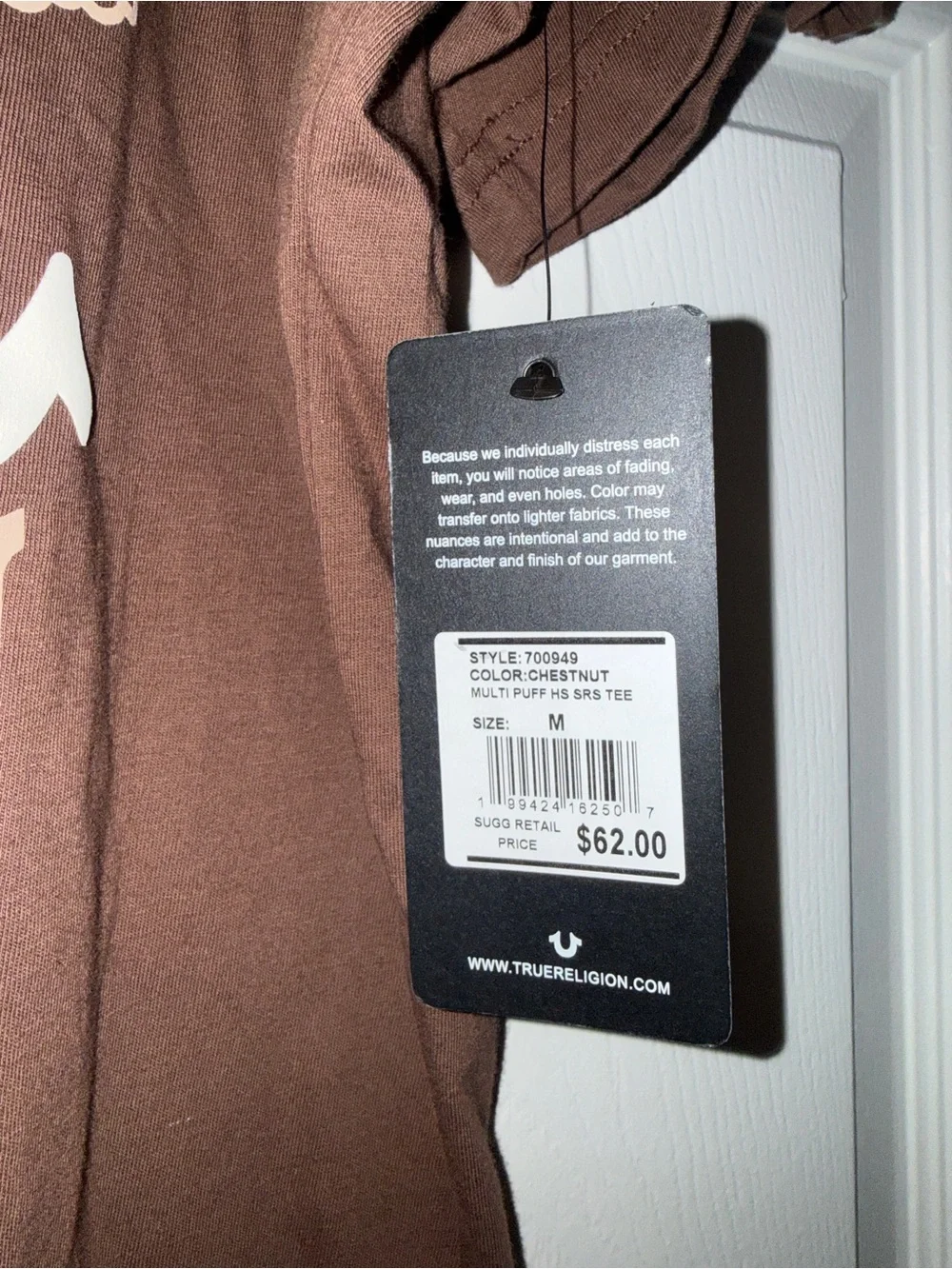 True Religion Brown Tee with Cream Graphic Buddha Logo